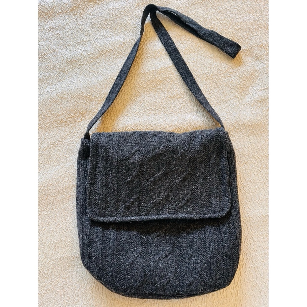 Vintage Y2K Charcoal Gray Cozy Wool Knit Purse Crossbody Bag with Front Flap - Picture 3 of 7